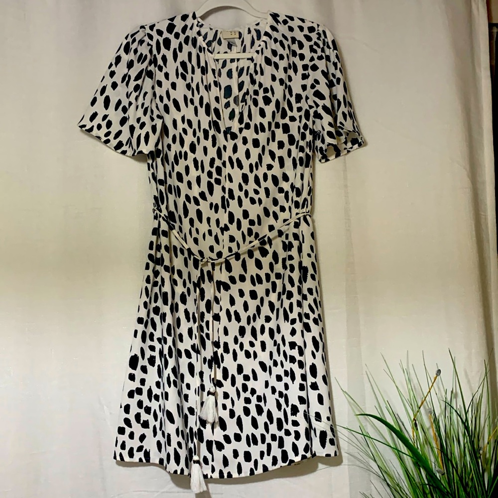 A new day black and white dress with flounced capped sleeves.